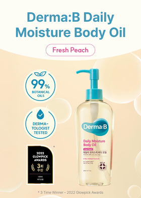 Derma B bottle close-up label highlighting natural ingredients