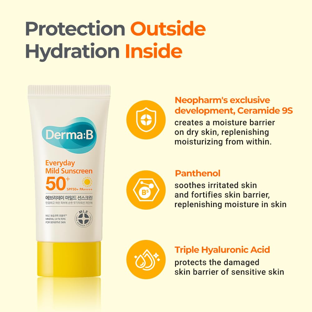 Derma B ingredient label highlighting zinc oxide and soothing extracts