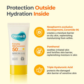 Derma B ingredient label highlighting zinc oxide and soothing extracts