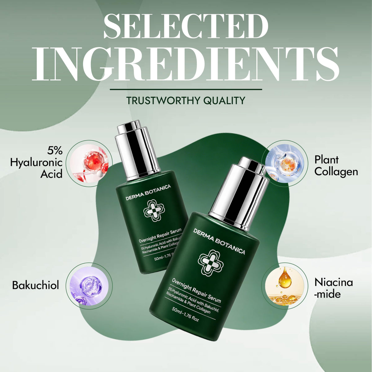 Derma Botanica bottle styled on bathroom counter offering lifestyle context for evening routine