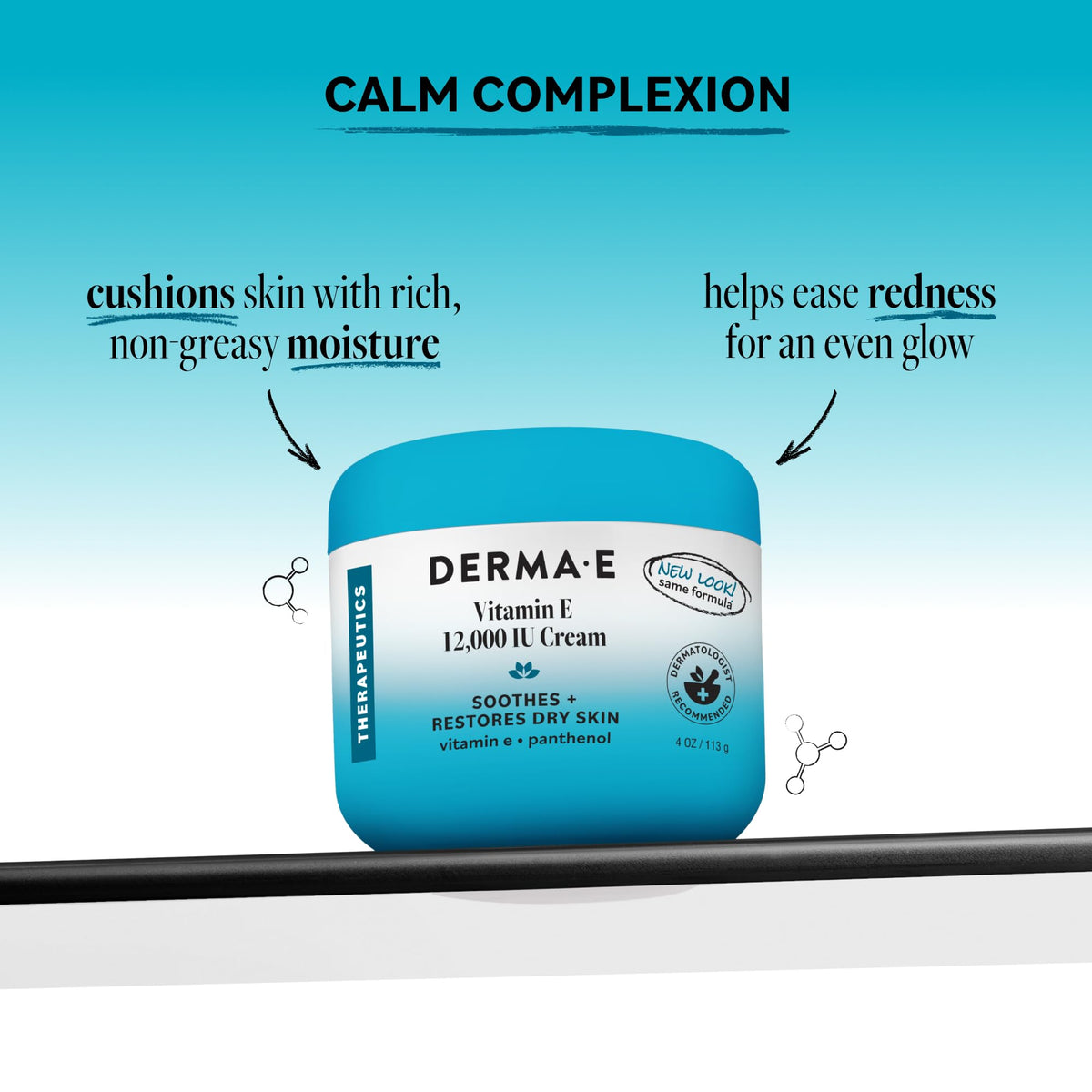 Derma E cream texture close-up illustrating smooth, fast-absorbing finish