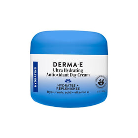 DERMA E front jar view showing label and compact packaging benefit: clear identification