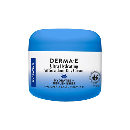 DERMA E front jar view showing label and compact packaging benefit: clear identification