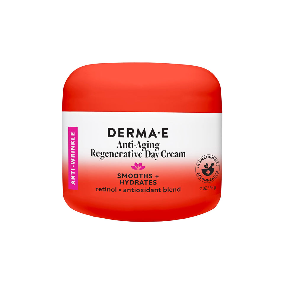 Derma E jar front view showing label and compact packaging benefit of clear identification