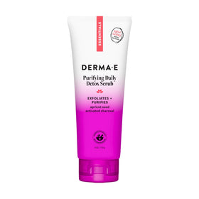 DERMA E front packaging of daily detox scrub showing clean formula benefit