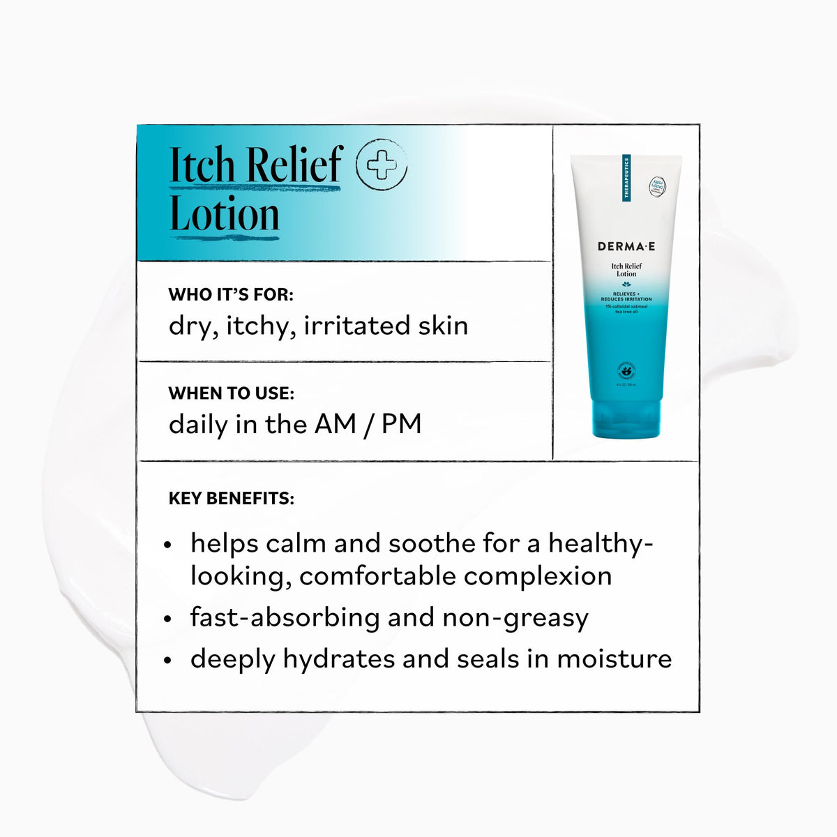 Derma E lotion texture on hand showing lightweight, fast-absorbing feel