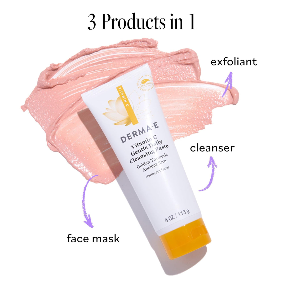 Derma E mask on face demo illustrating short-contact brightening benefit