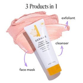 Derma E mask on face demo illustrating short-contact brightening benefit