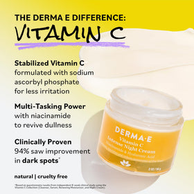 Derma E night cream on bathroom shelf conveying nightly routine benefit