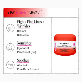 Derma E jar on bedside table suggesting nighttime routine and restorative benefits