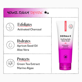 DERMA E tube held in hand illustrating 4oz size and travel-friendly benefit