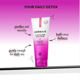 DERMA E close-up label highlighting activated charcoal and seaweed benefits
