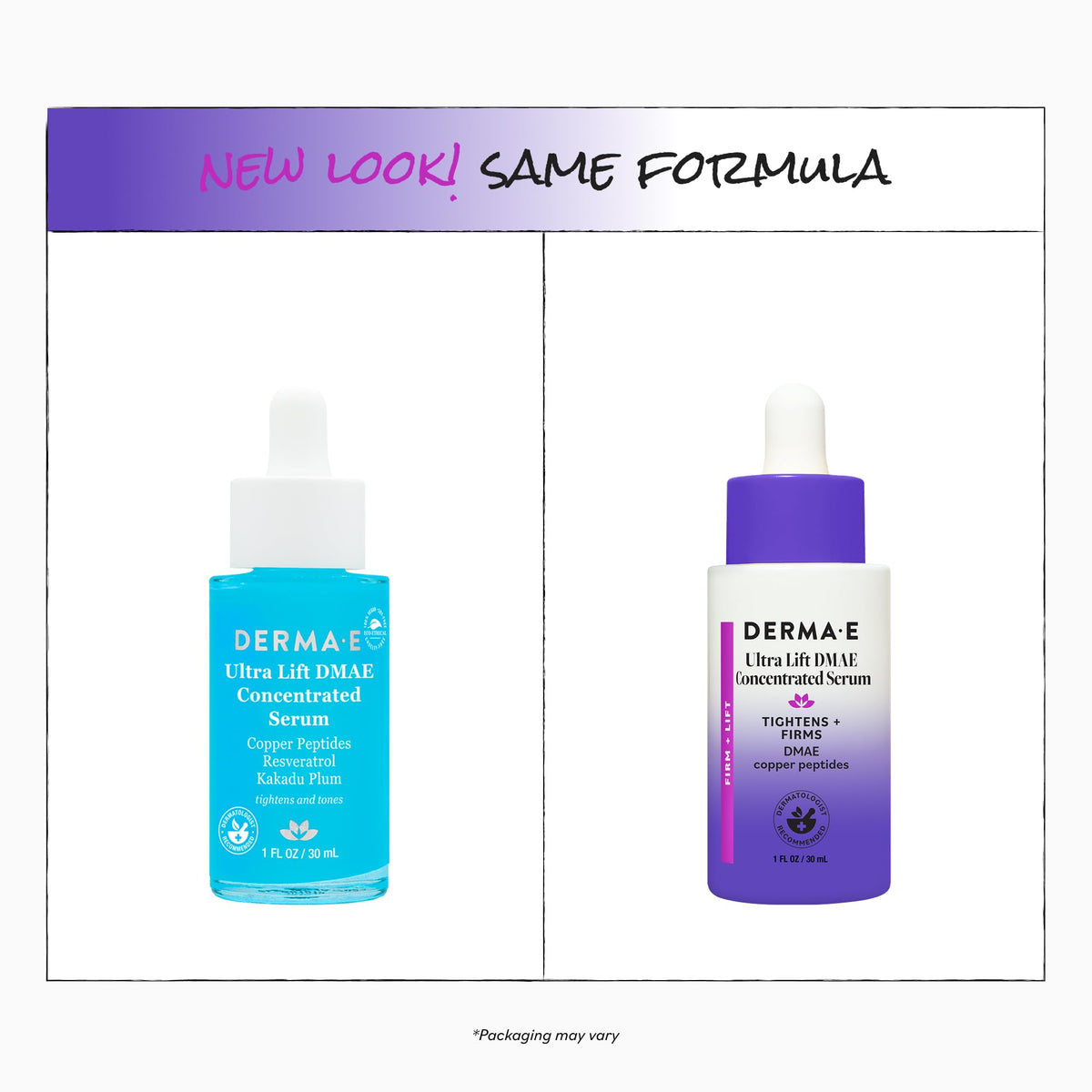 Derma E 1oz Ultra Lift bottle in hand to show product size and travel-friendly scale