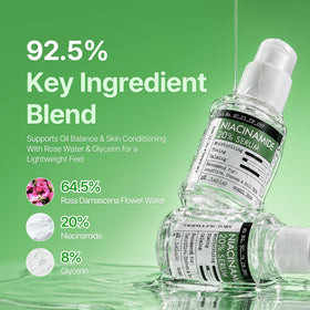 DERMA FACTORY bottle beside a scale, showing compact 1.01 fl oz travel-friendly size