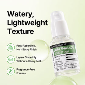 DERMA FACTORY ingredient label close-up showing niacinamide and rose water for transparency