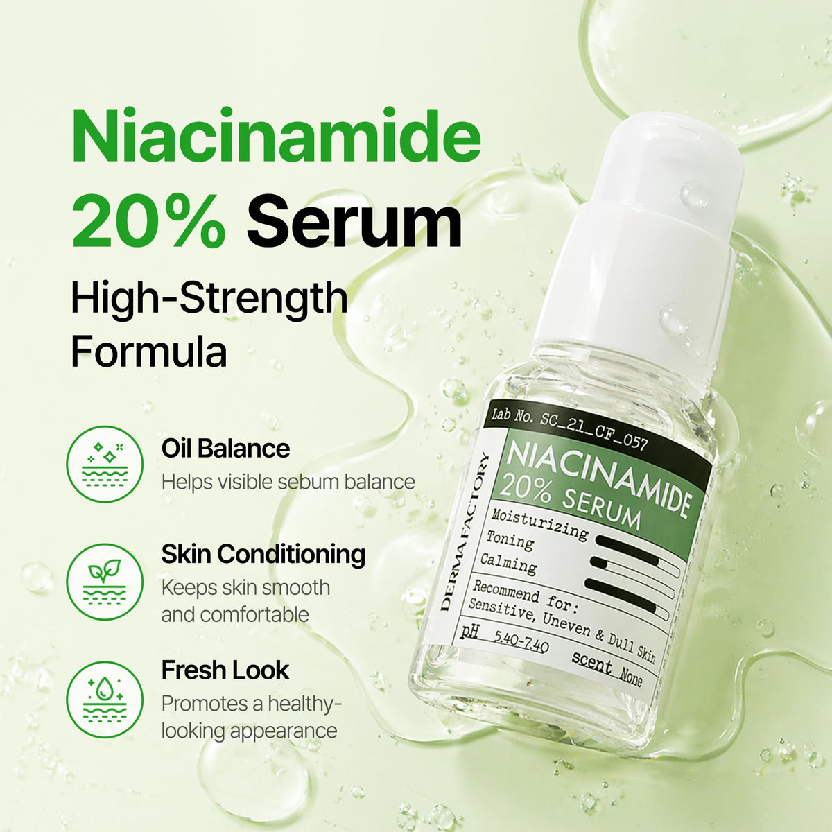 DERMA FACTORY watery serum texture on skin, demonstrating quick absorption and light feel