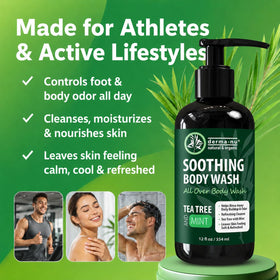 Derma-Nu with tea tree and eucalyptus accents highlighting natural ingredients