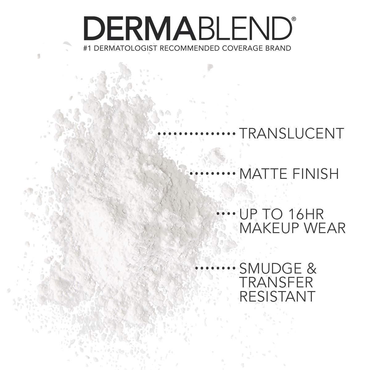 Dermablend loose setting powder open jar close-up showing fine texture and blendability