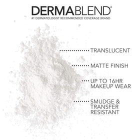 Dermablend loose setting powder open jar close-up showing fine texture and blendability