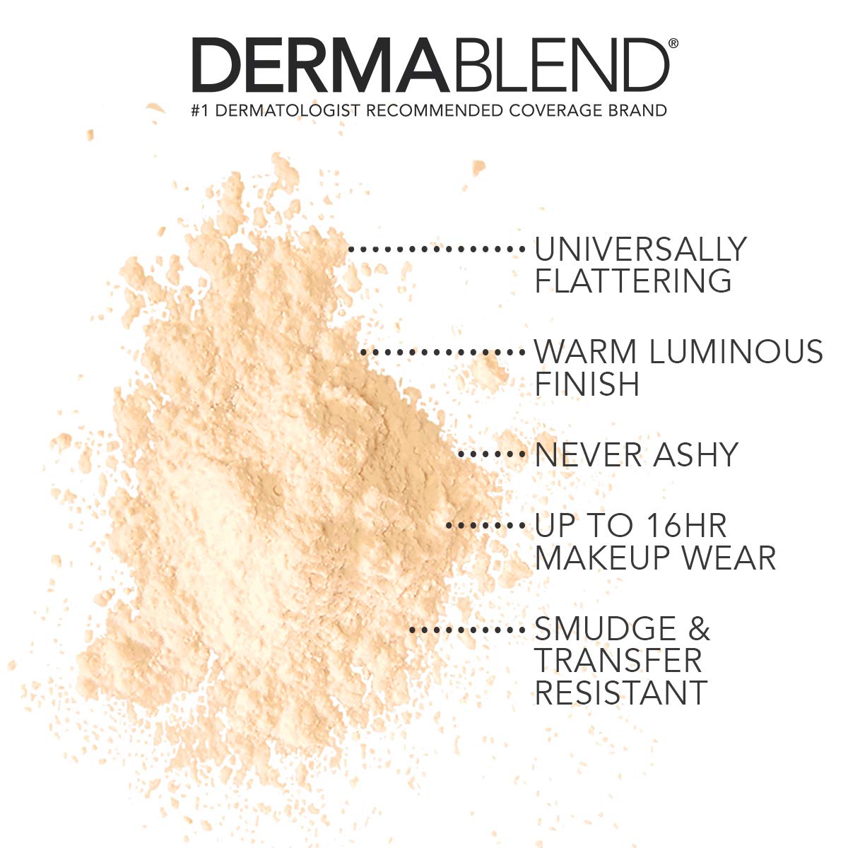 Dermablend loose powder texture close-up highlighting luminous finish