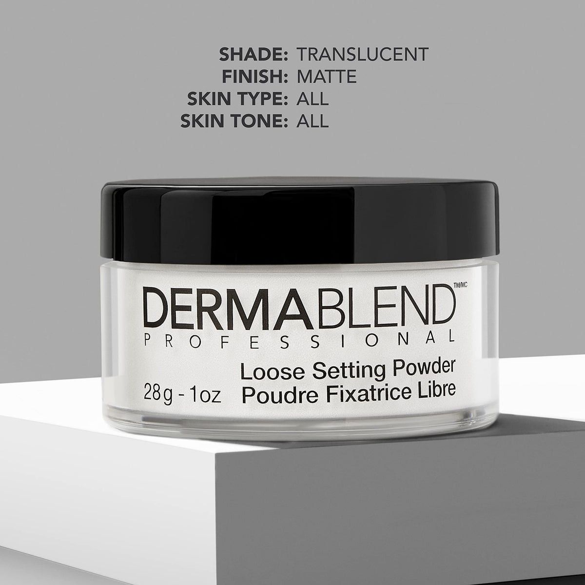Dermablend loose powder pressed under-eye to set concealer and minimize creasing benefit