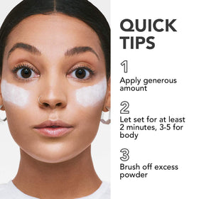 Dermablend loose setting powder before and after portrait showing reduced shine and blurred pores
