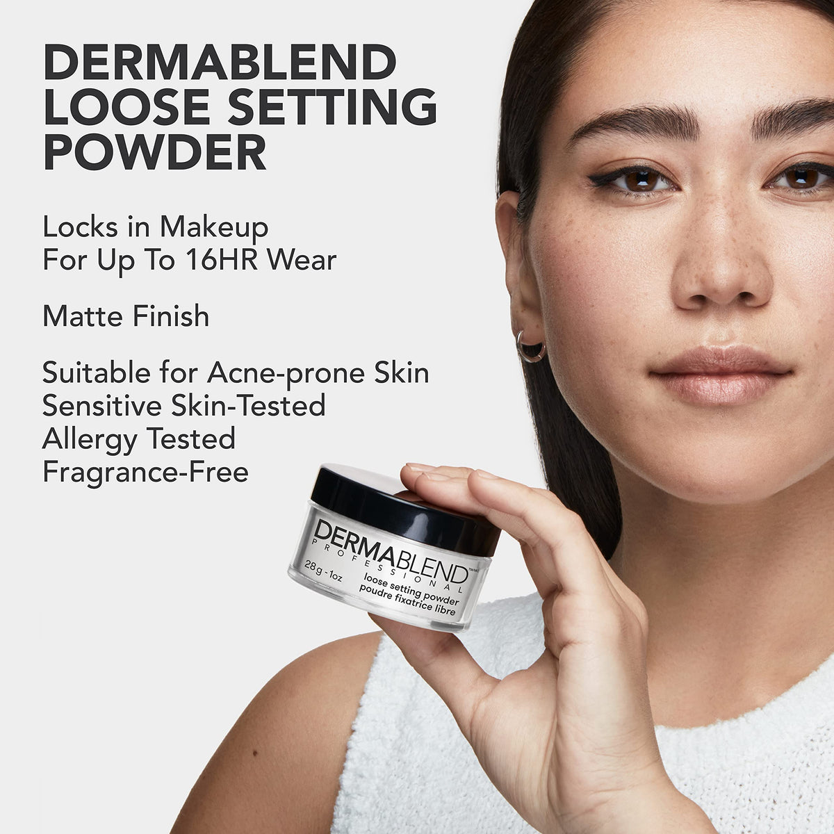 Dermablend 1 oz powder beside a coin for size comparison and travel-friendly benefit
