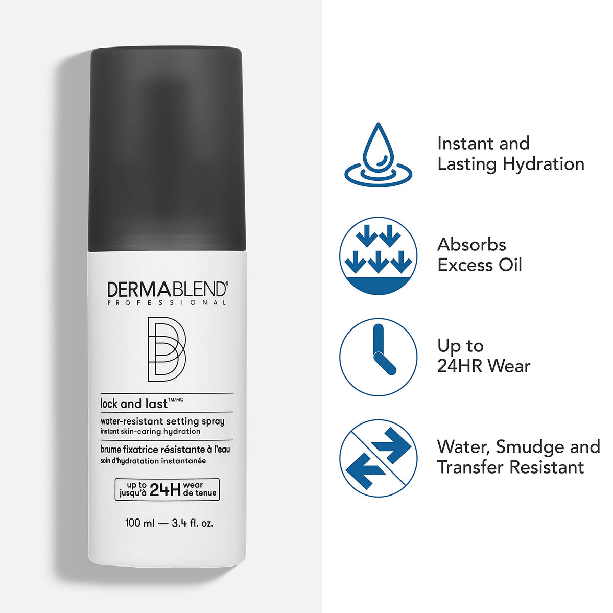 Dermablend spray in hand for scale showing compact travel-friendly size advantage