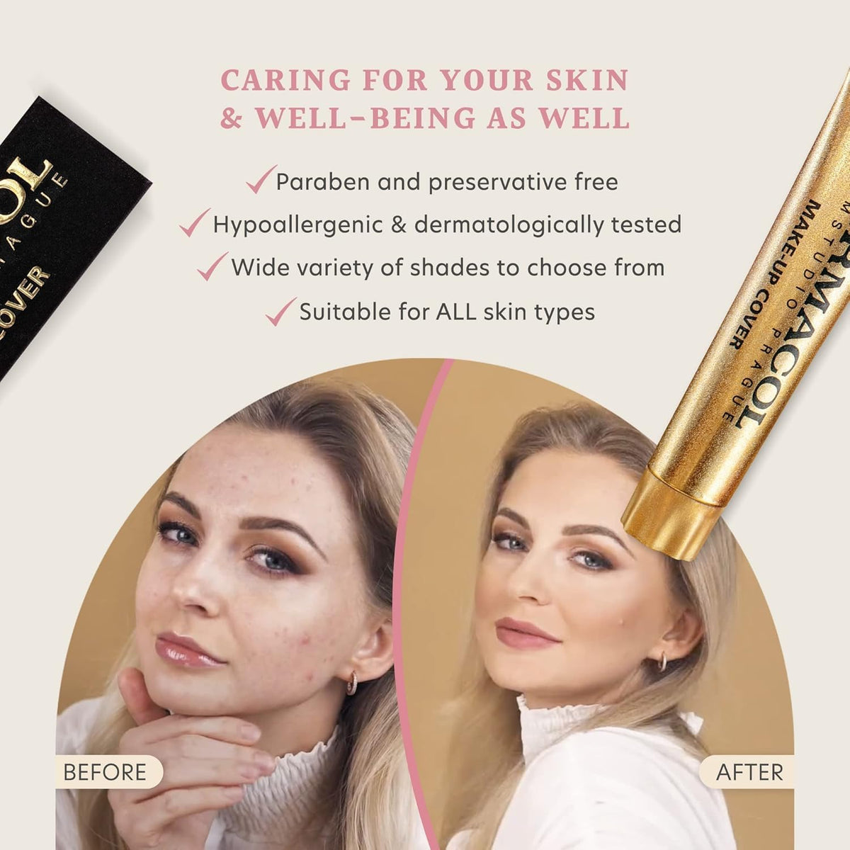 Dermacol being applied with a brush, smooth matte finish benefit
