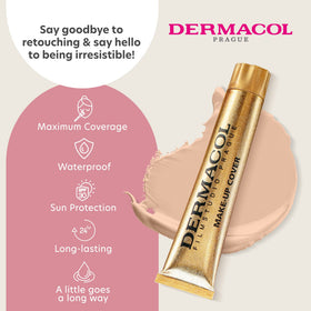 Dermacol before and after coverage on cheek, hides discoloration benefit