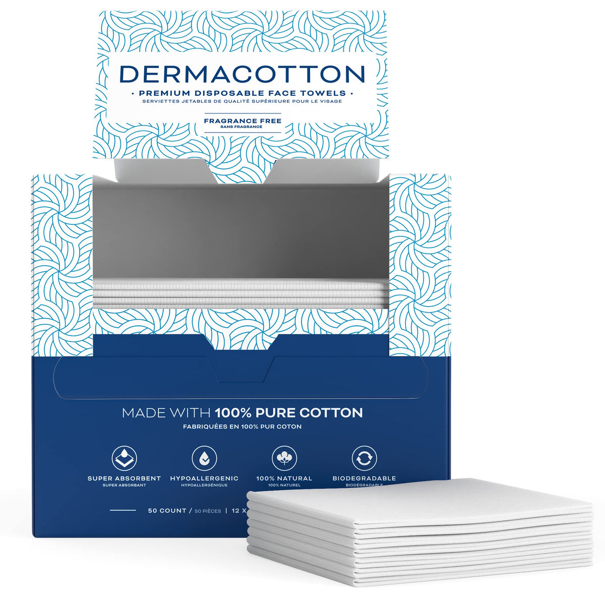 DERMACOTTON eco compostable label close-up emphasizing biodegradable materials