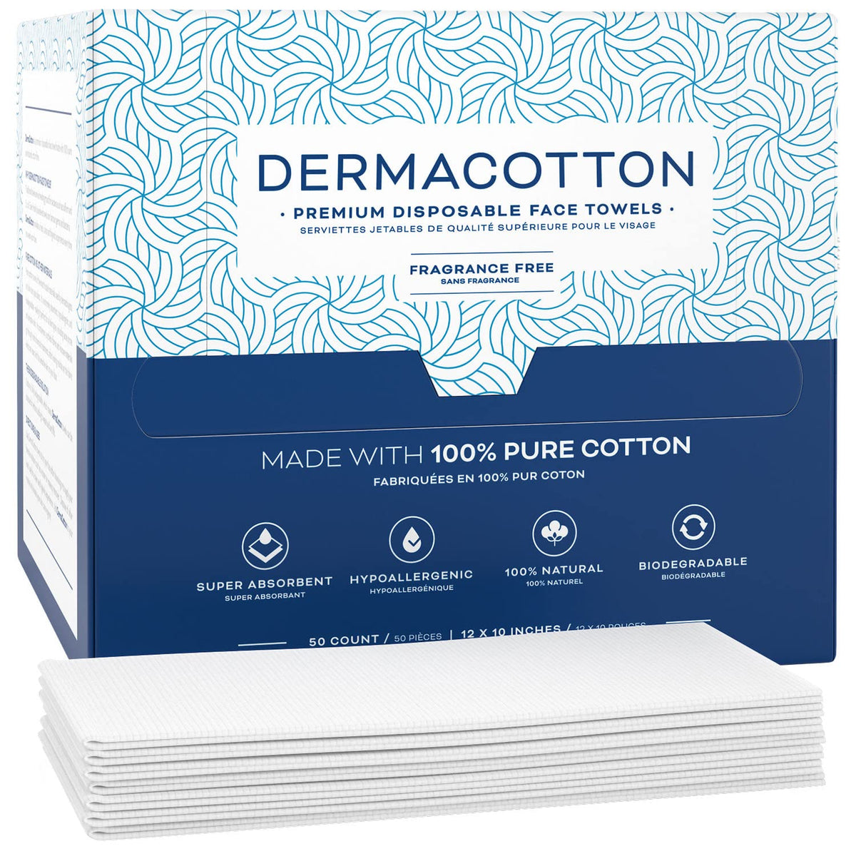 DERMACOTTON front packaging showing 100-count and extra-large size benefit