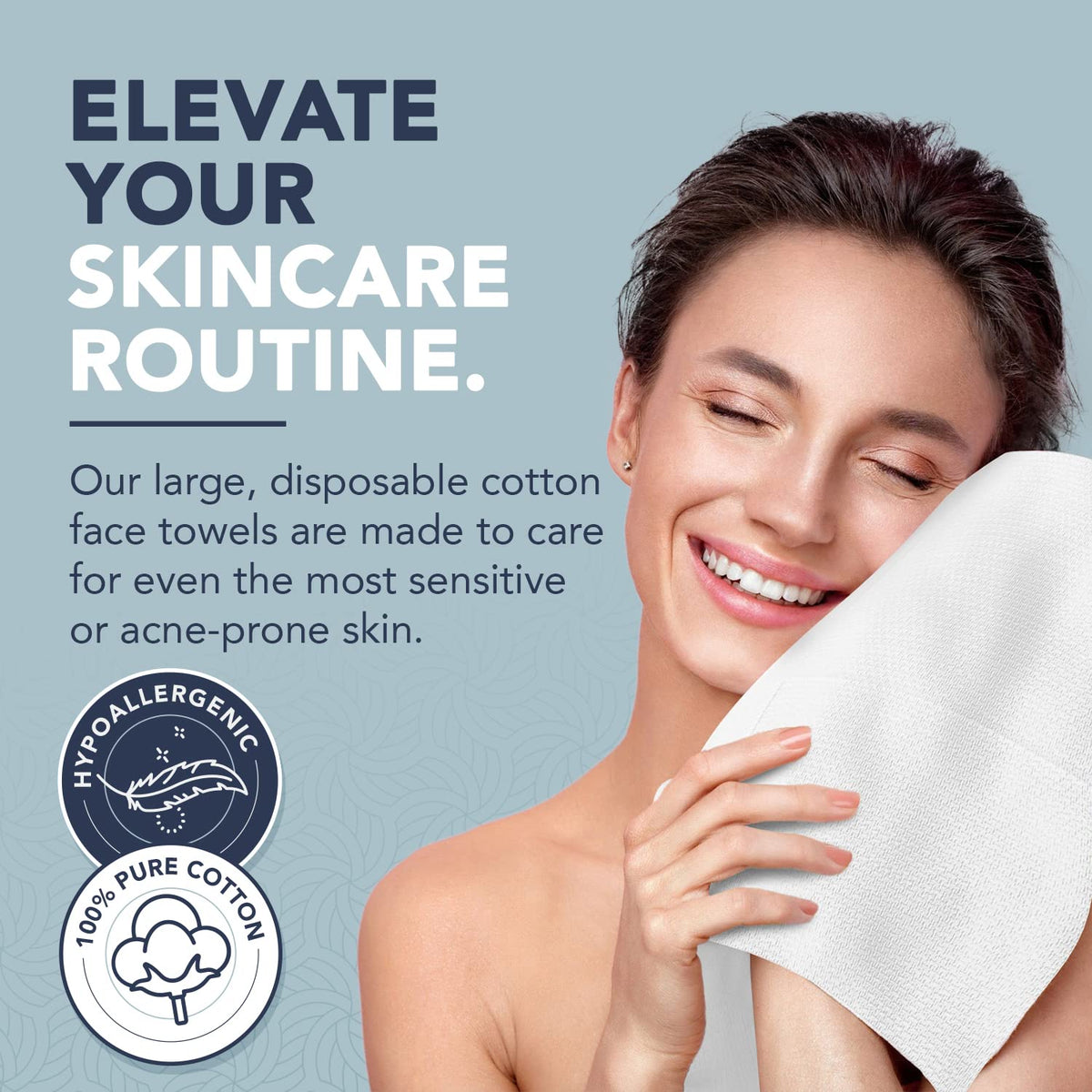 DERMACOTTON towel held in hand demonstrating gentle, single-use convenience