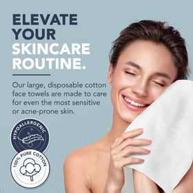 DERMACOTTON towel held in hand demonstrating gentle, single-use convenience