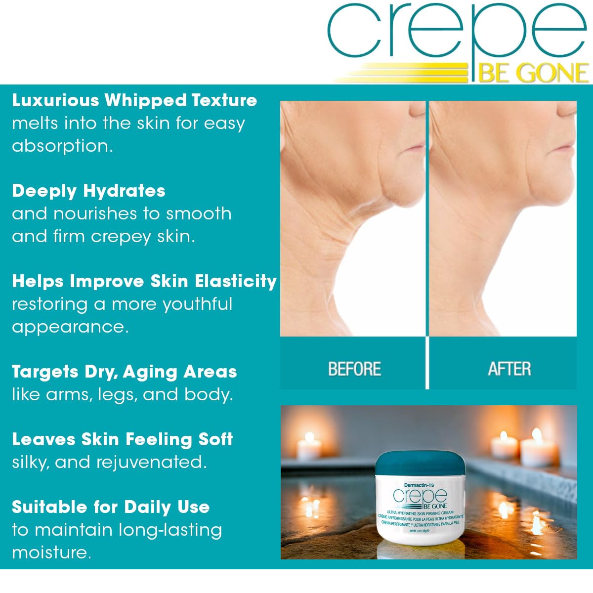 Dermactin being massaged into arms and legs for improved skin softness benefit