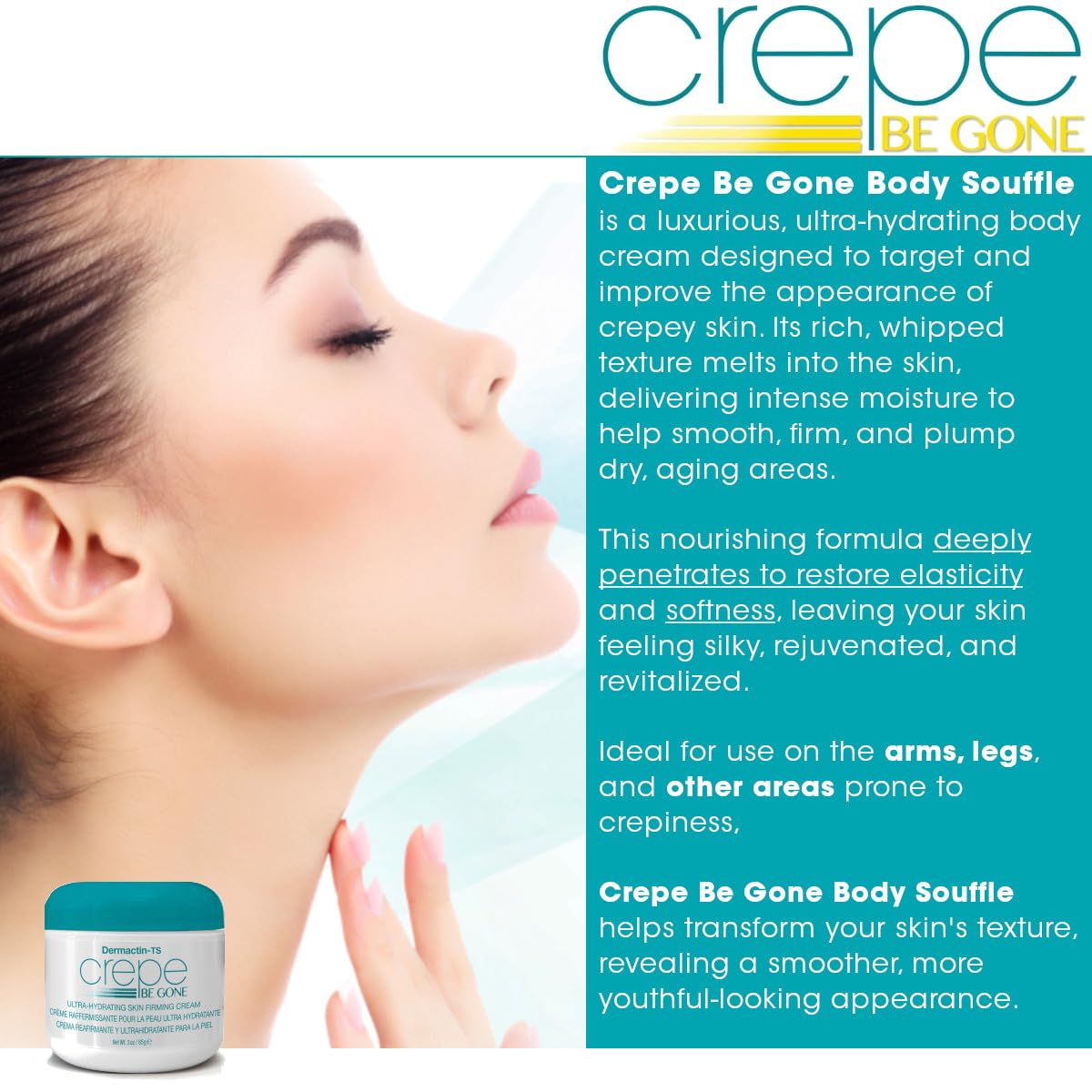 Dermactin being applied to neck and chest demonstrating smoothing hydration benefit