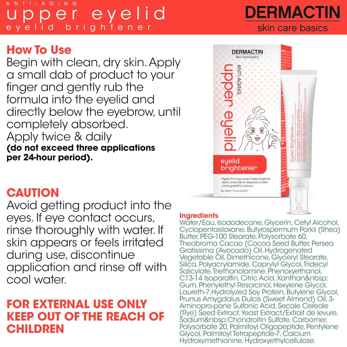 Dermactin before and after illustration showing lifted eyelids