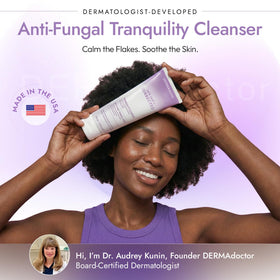 DERMAdoctor applying cleanser to face gently to soothe redness
