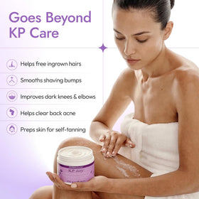 DERMAdoctor scrub massaged on leg demonstrating gentle polish and smoother-skin benefit