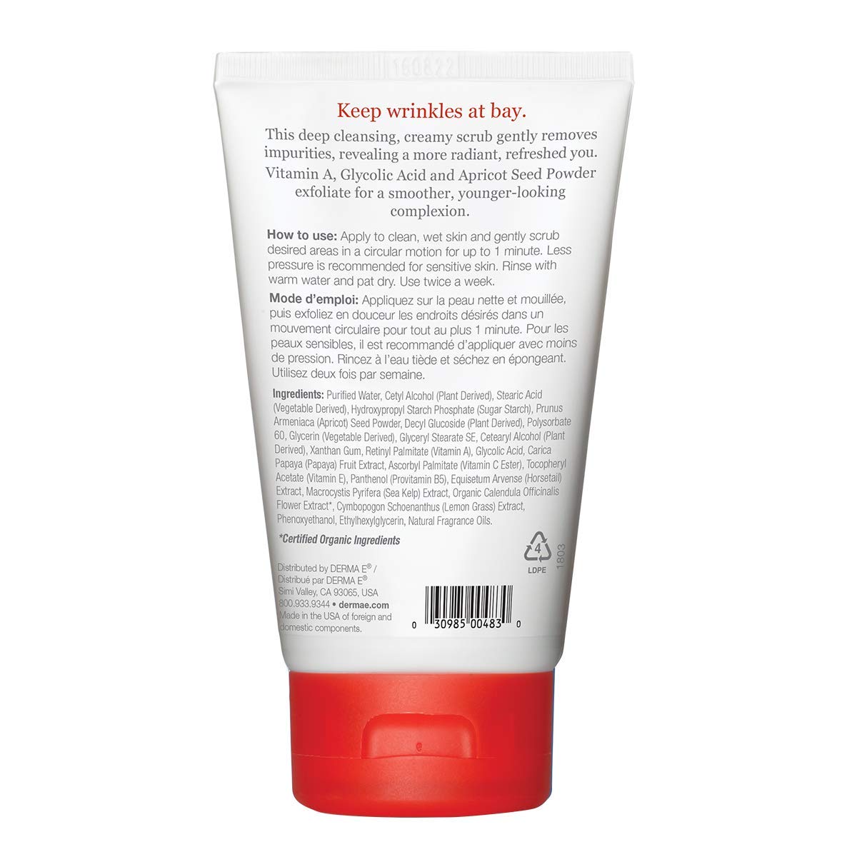 DERMA E apricot seed powder ingredient shot highlighting natural exfoliant