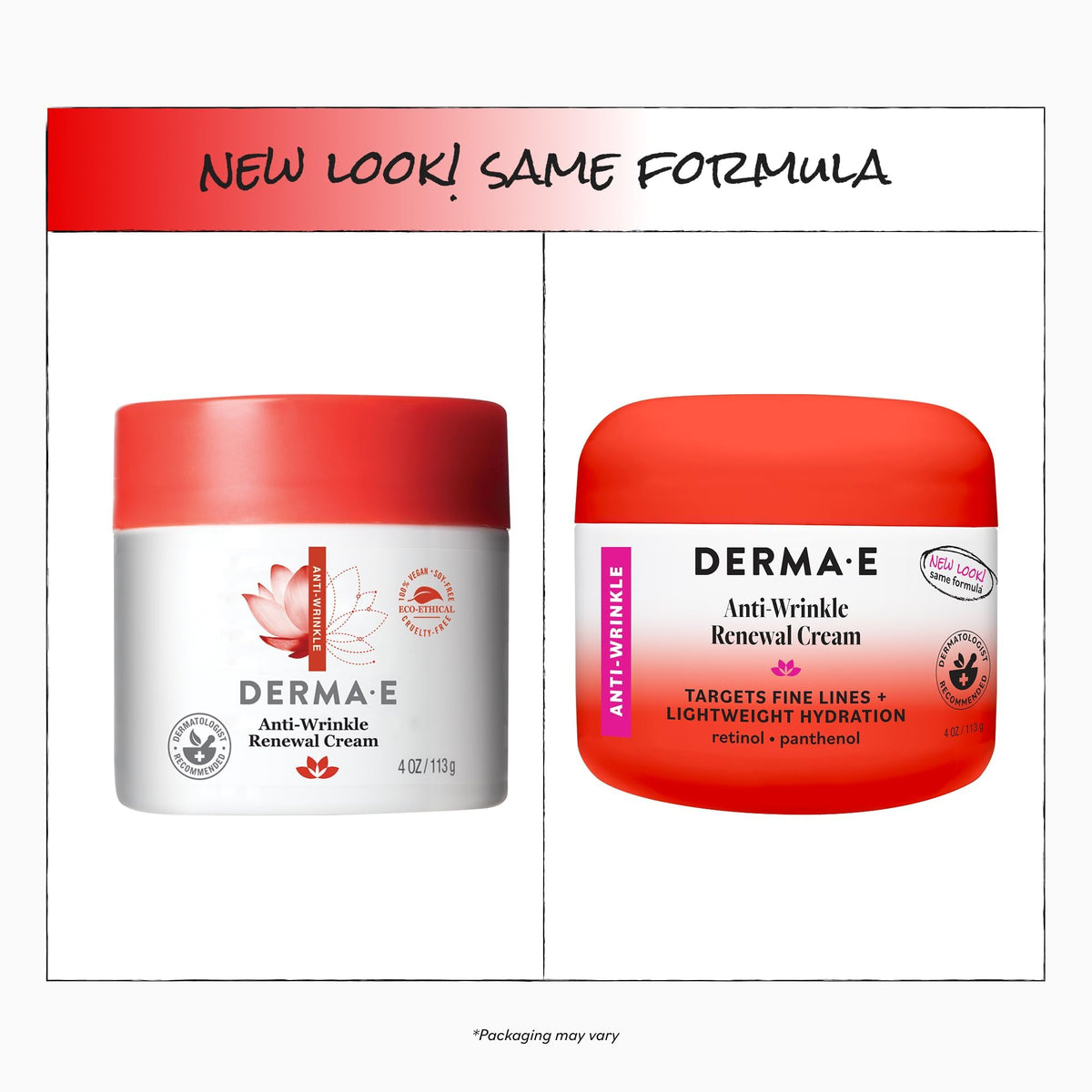 Derma E jar opened revealing cream inside, demonstrating hygienic packaging and amount