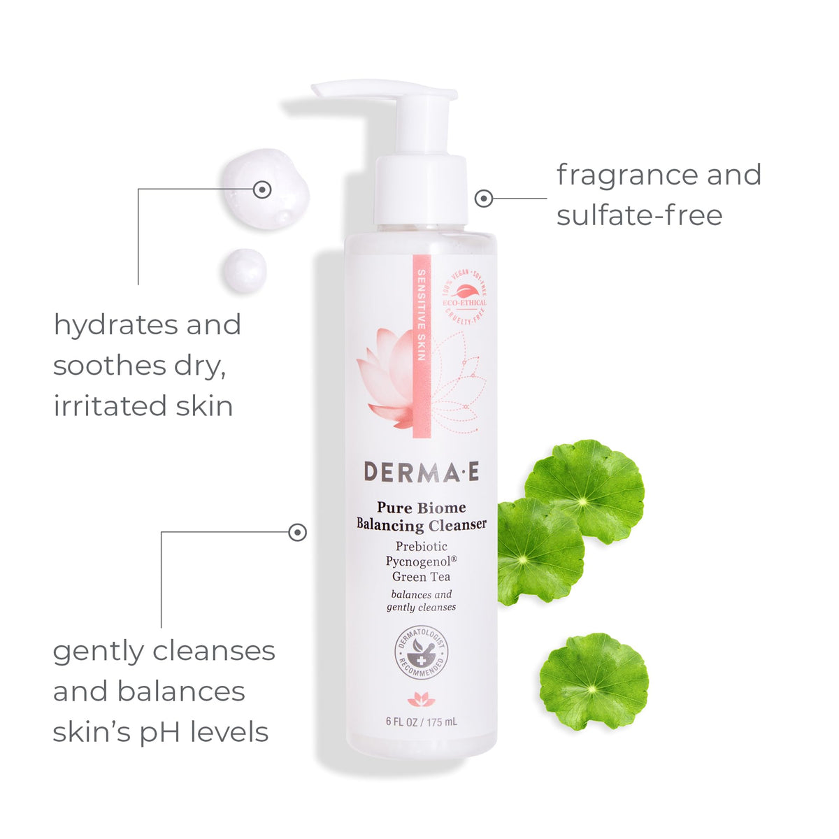 Derma E pump dispenser delivering controlled daily cleanser