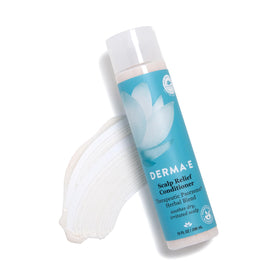 Derma E 10 fl oz bottle beside common item for size reference and portability