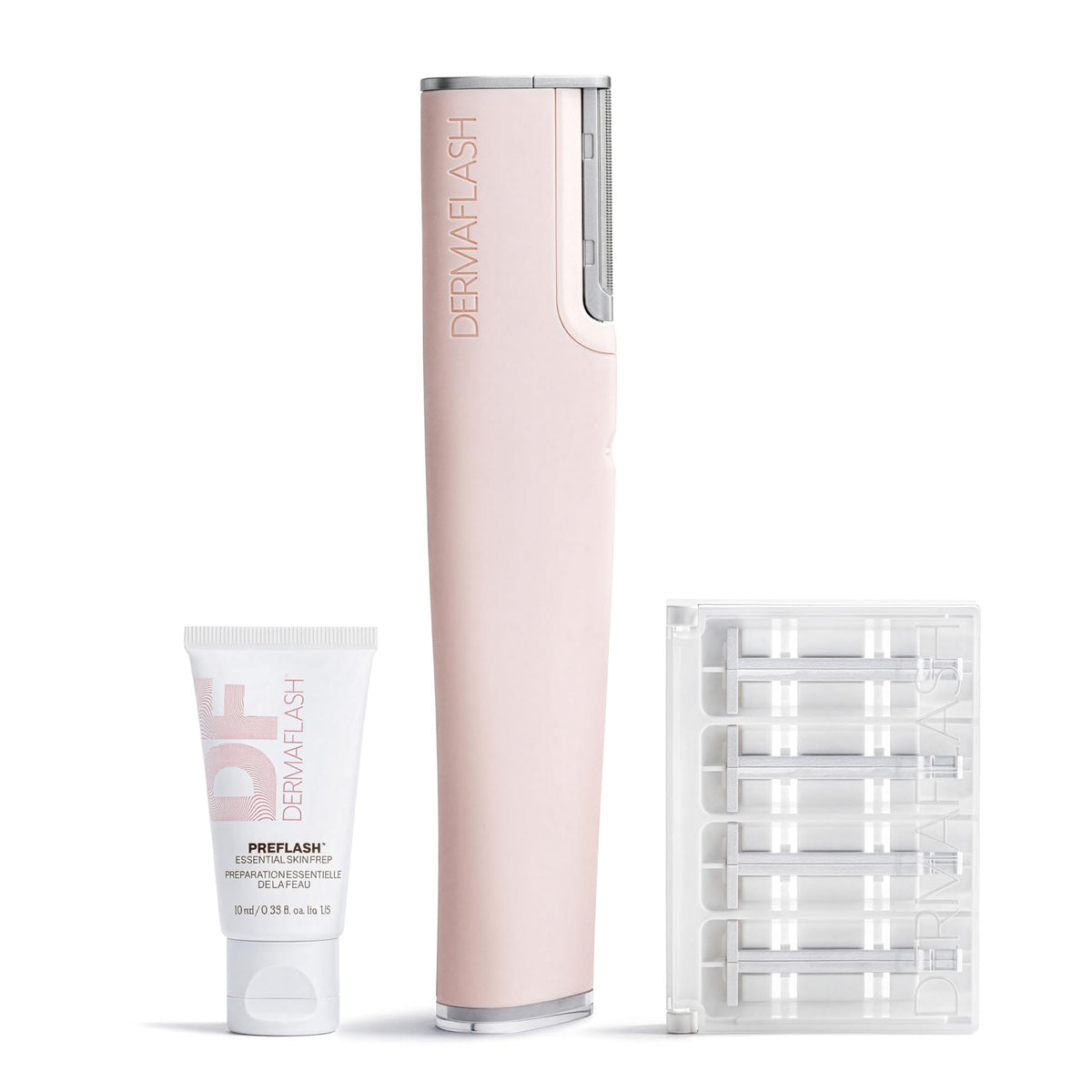 DERMAFLASH LUXE+ front view showing icy pink finish and sleek ergonomic design benefits smoother glide