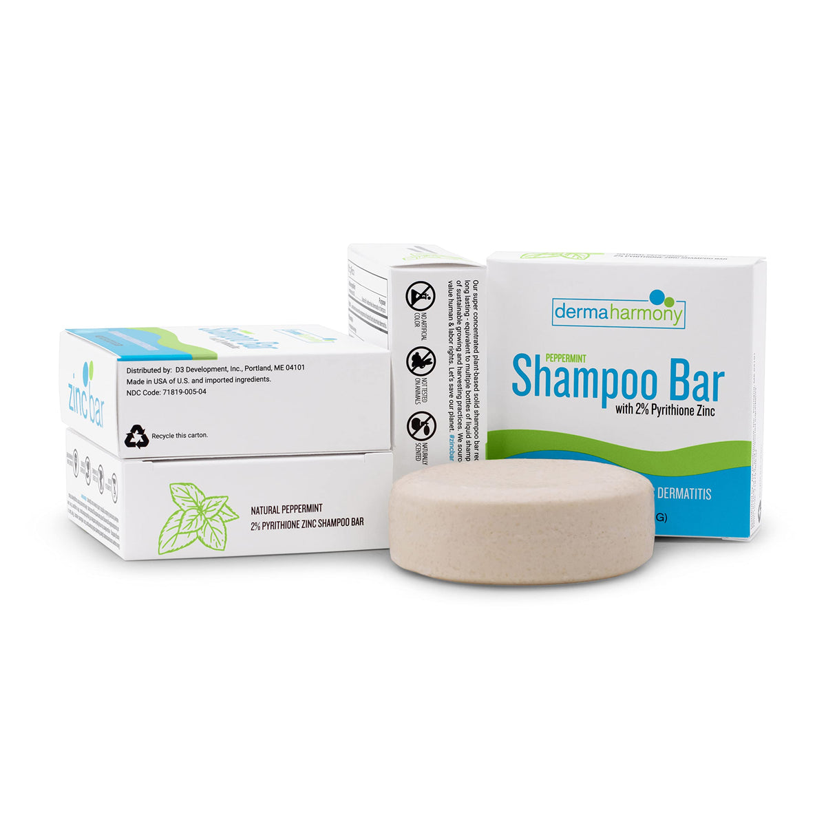 Dermaharmony bar beside 4 oz scale demonstrating compact, travel-friendly size benefits