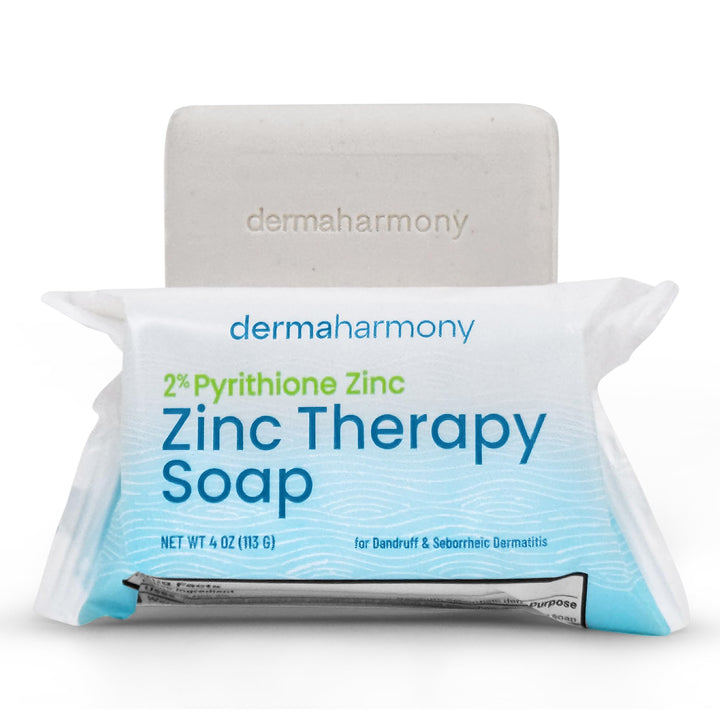 Dermaharmony front packaging showing 4 oz medicated zinc soap benefits