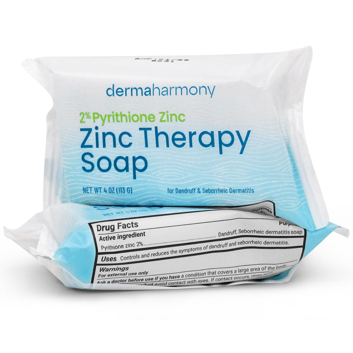 Dermaharmony front packaging showing two 4 oz bars and clear labeling, soothing effect