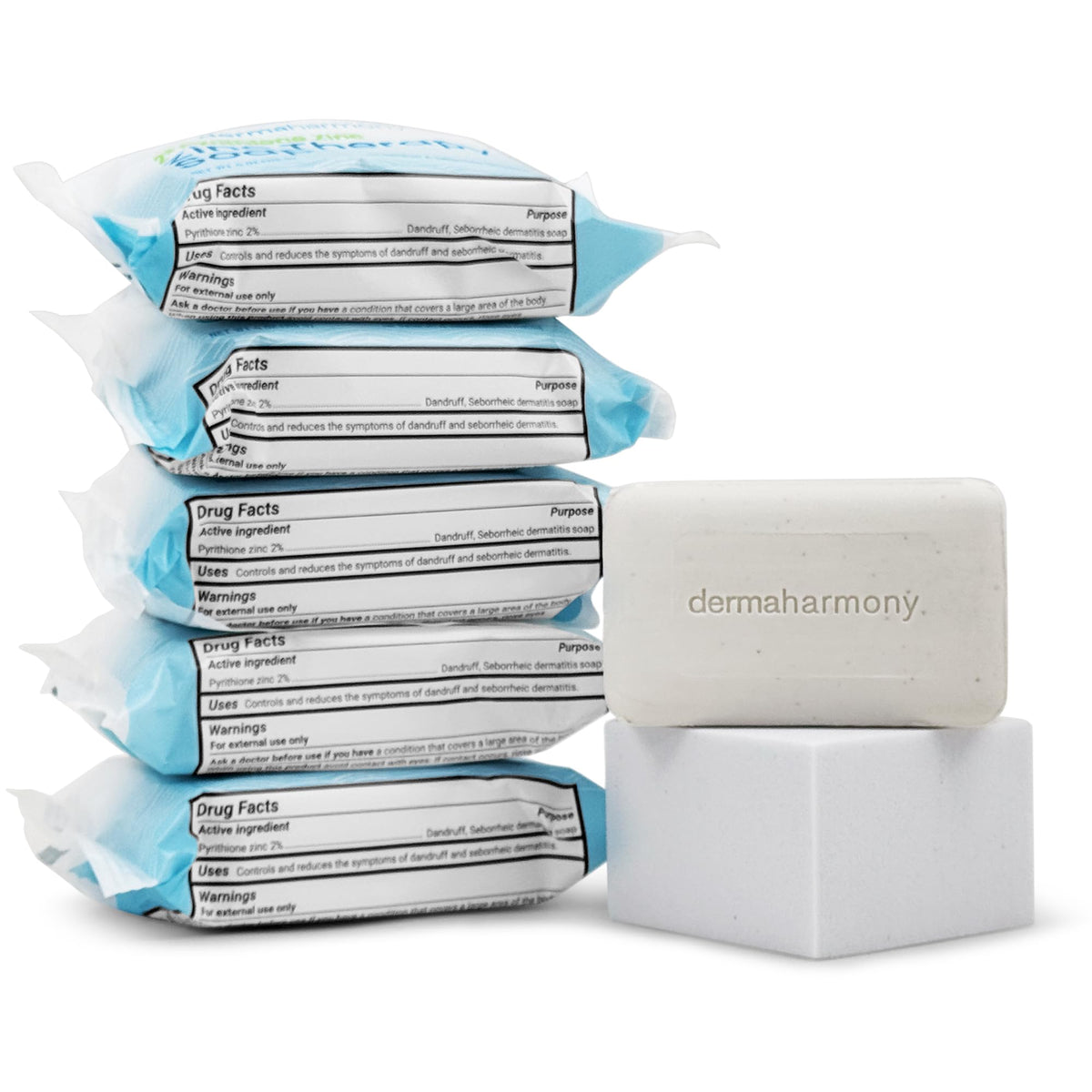 Dermaharmony bar held in hand showing size comparison and portability benefit