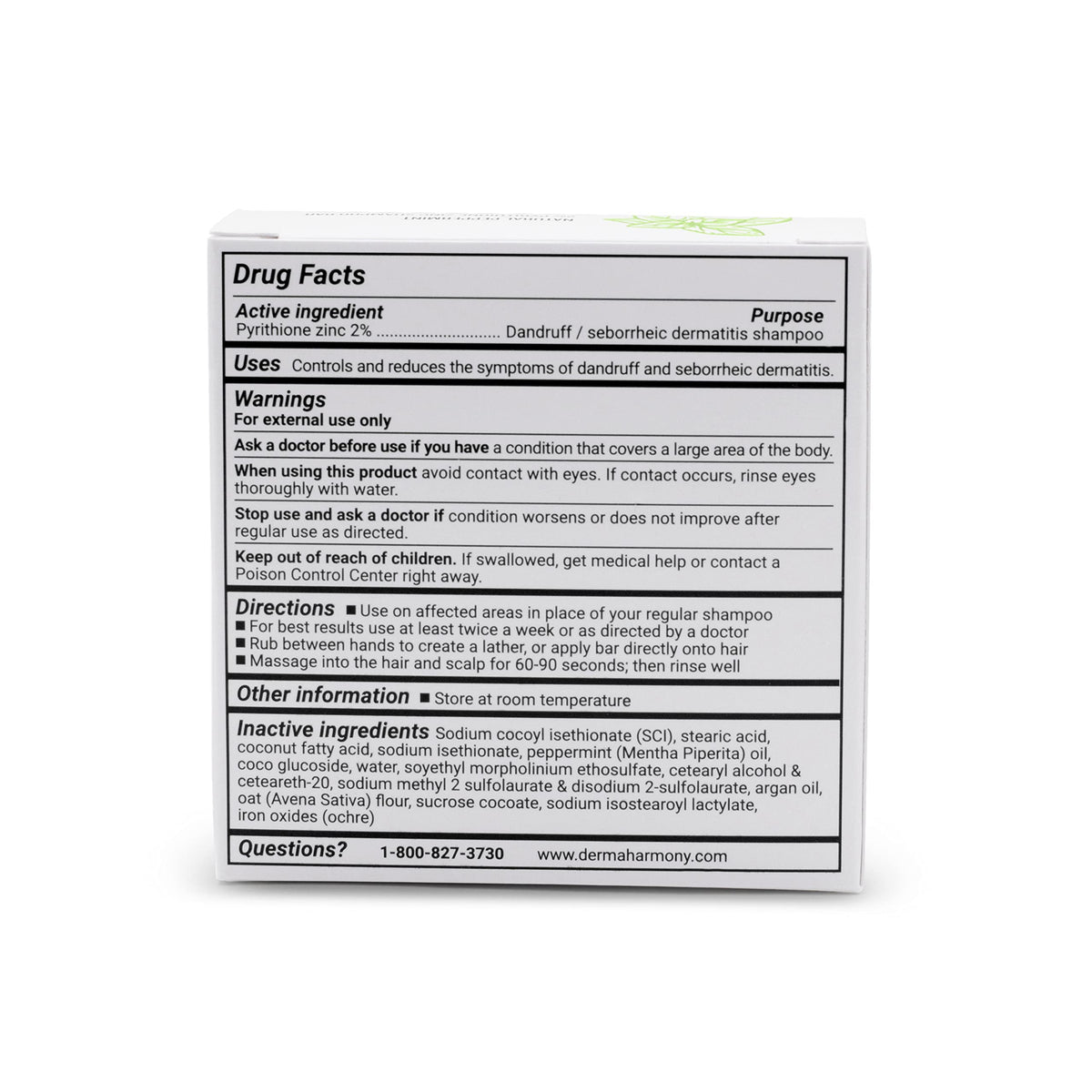 Dermaharmony ingredient label close-up showing zinc pyrithione content