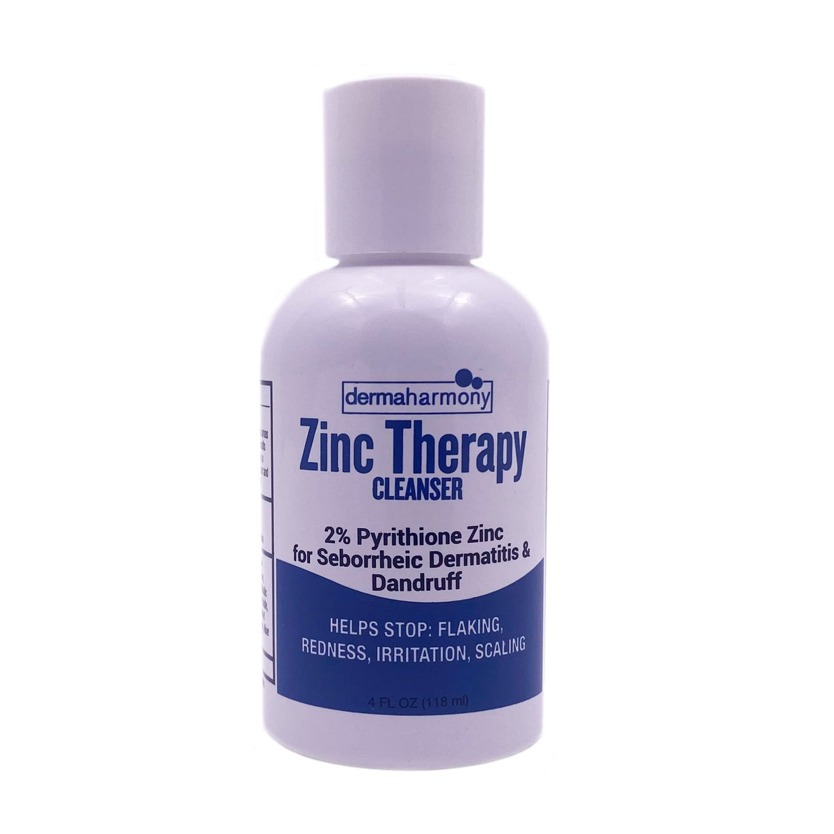 Dermaharmony 2% Pyrithione Zinc liquid cleanser 4 fl oz front view, easy-pour bottle